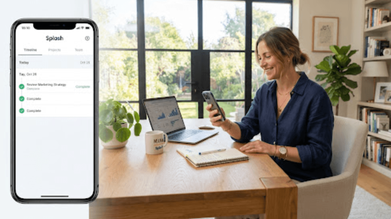 Parent working at a laptop at home