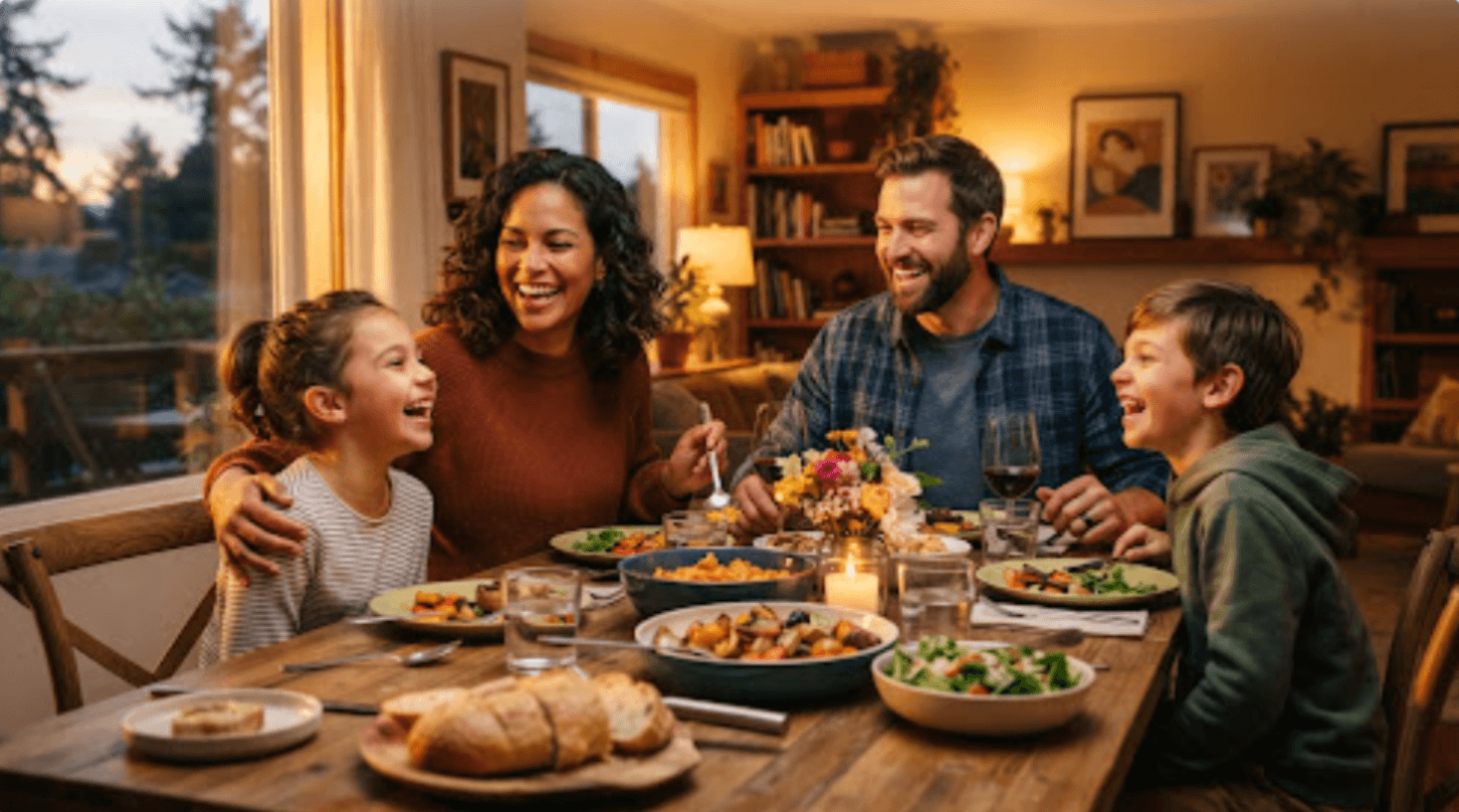 Family enjoying dinner together